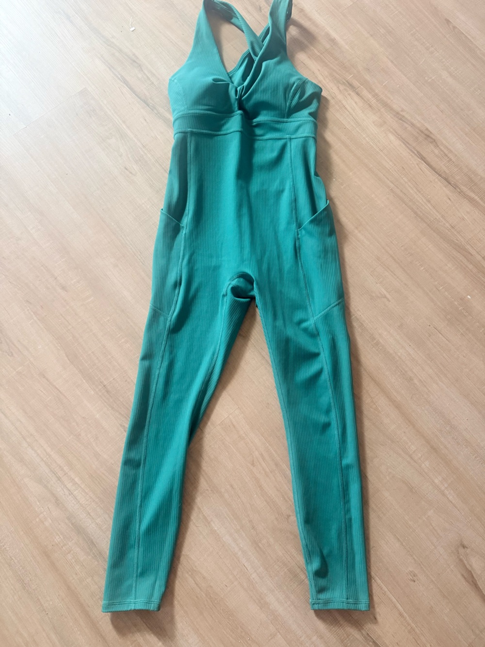 Fabletics Girls' Ribbed Full-Length Leggings in Teal Green